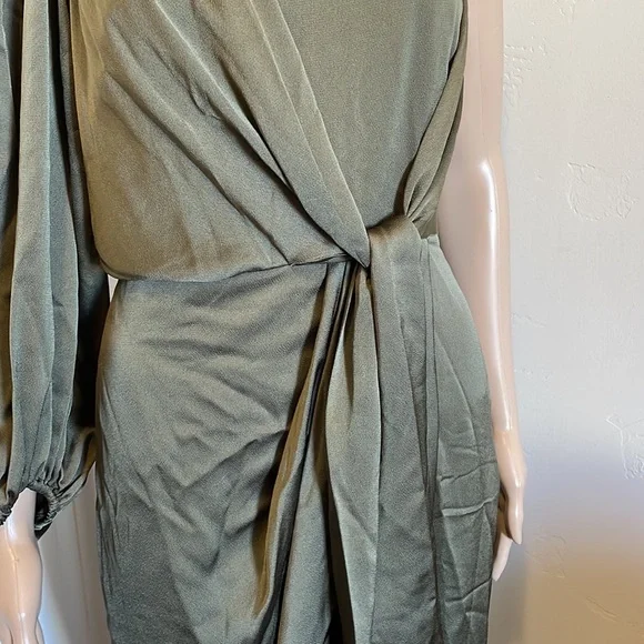 New Shona Joy Luxe Tie Front One Shoulder Dress Pine US 6